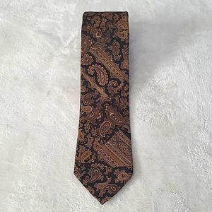 Vintage Robert Talbott Hand Sewen 100% Silk Neck Tie Paisley Brown Black Italian